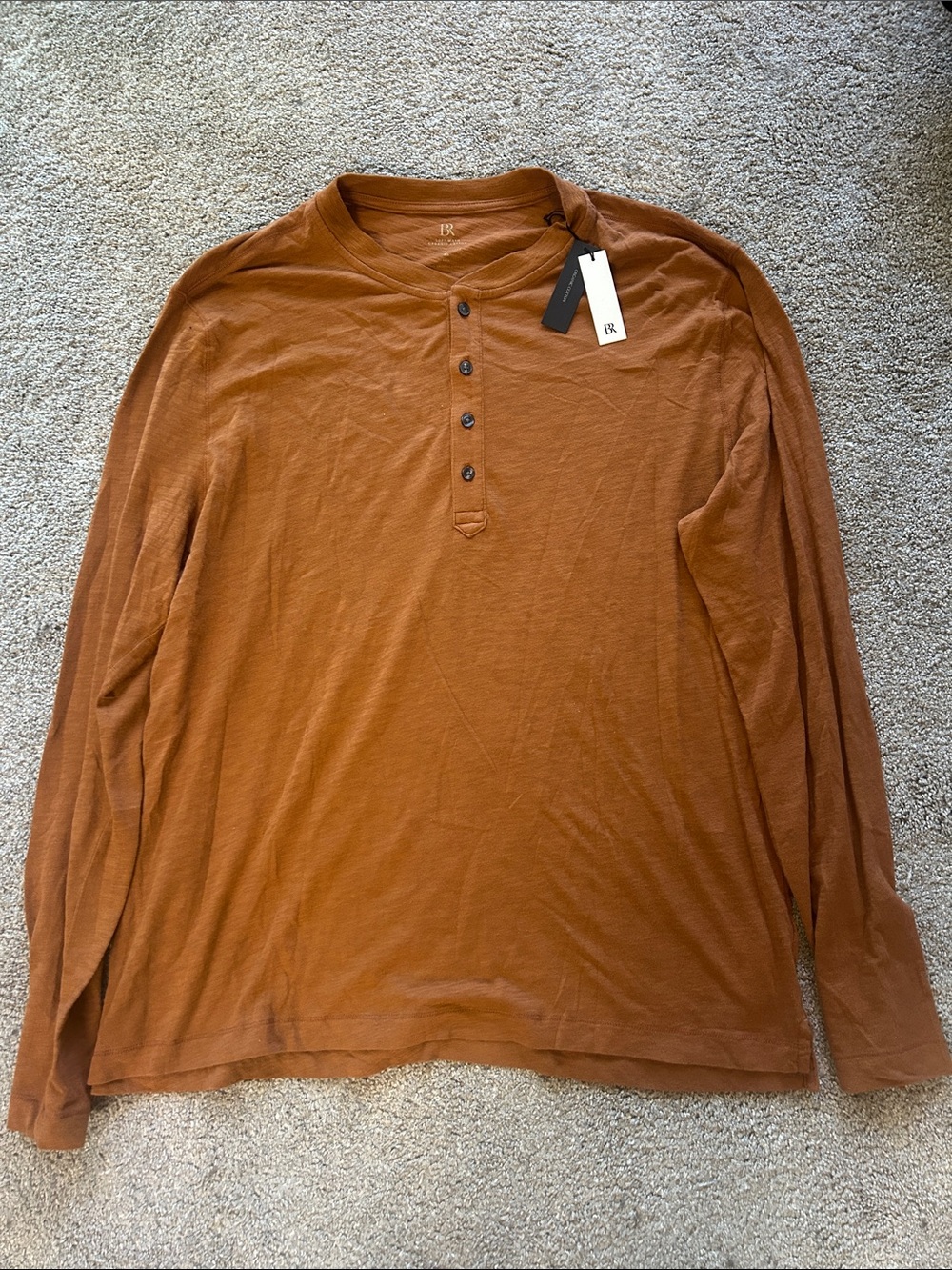 NWT Banana republic Men's Long Sleeve Henley Shirt in Rust - TalL XL